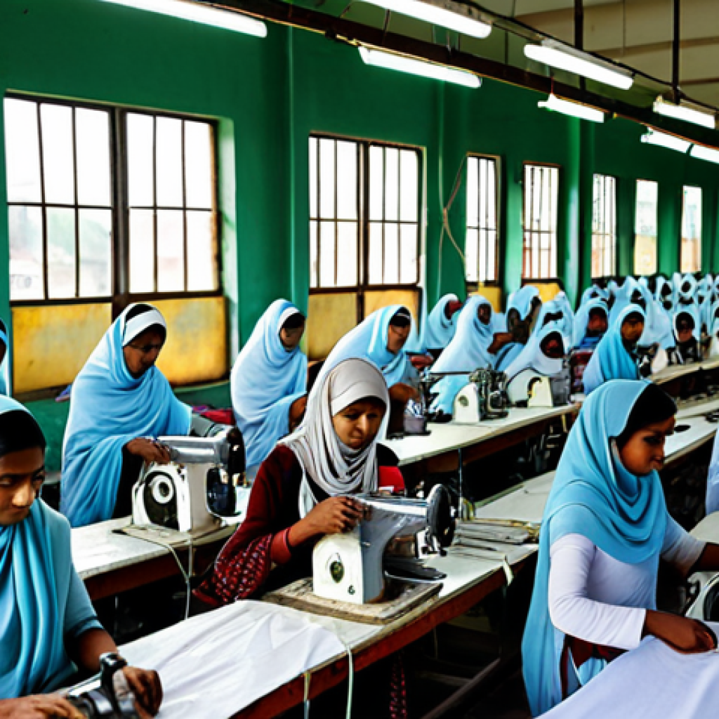 방글라데시의 주요 수출 품목 - **Ready-Made Garment Industry in Bangladesh:** "A bustling garment factory in Bangladesh, filled wit...