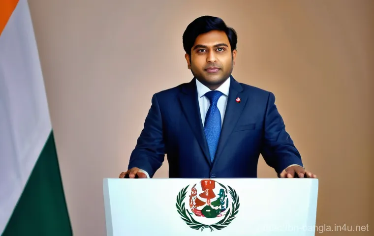 방글라데시의 국제 기구 참여 - **Prompt:** A dynamic and inclusive international conference setting. A Bangladeshi diplomat, dresse...