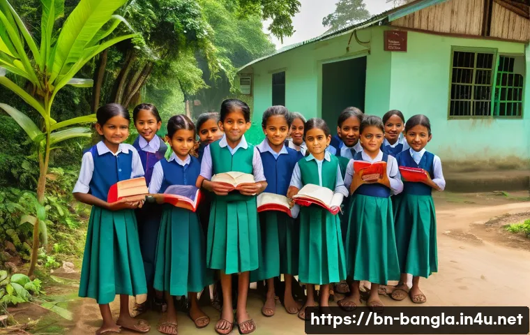 방글라데시의 자선 활동 - A vibrant rural community education center in Bangladesh, showing a diverse group of children wearin...