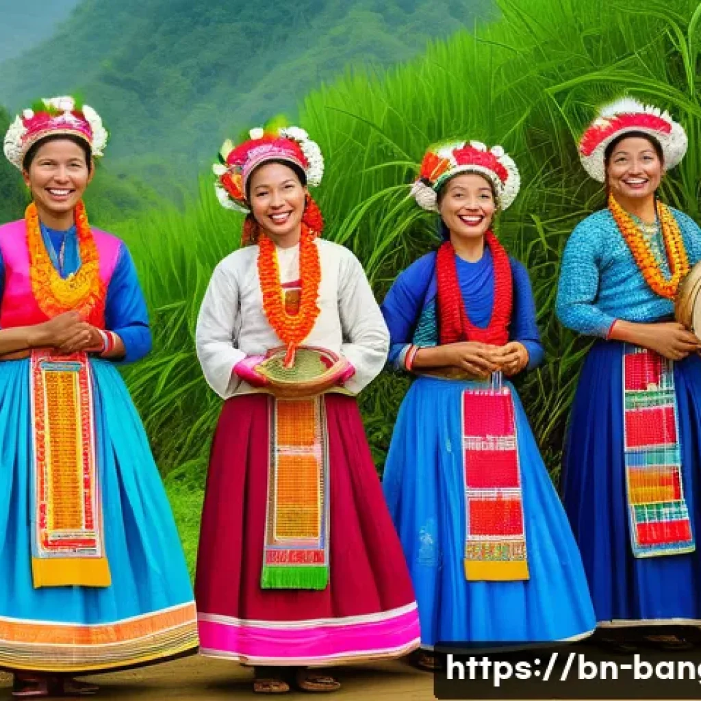 방글라데시의 민족적 차이 - A vibrant traditional festival scene in the Chittagong hill district featuring Chakma people in colo...