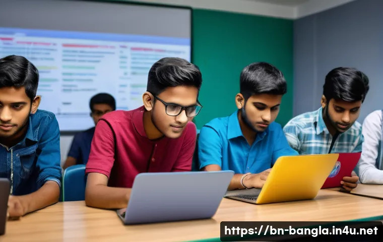방글라데시 IT 산업 성장률 - A vibrant classroom scene in Bangladesh featuring young Bengali students attentively participating i...