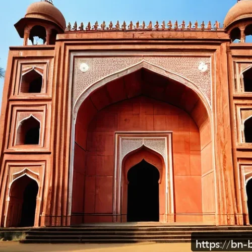 Home 31 방글라데시의 이슬람 사원 - A detailed view of Lalbagh Fort Mosque in Dhaka showcasing exquisite Mughal architecture, featuring ...