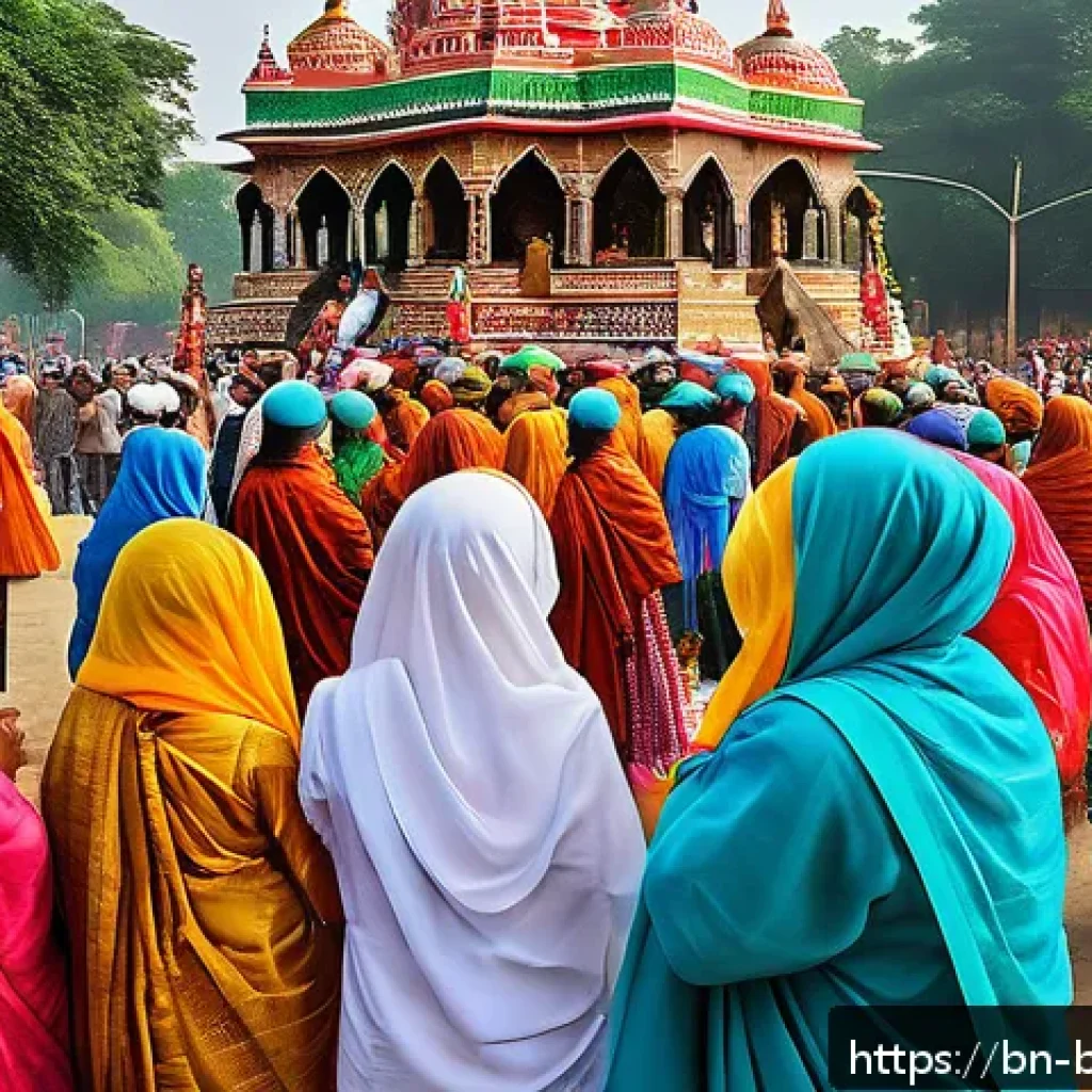 방글라데시의 종교적 다양성 - A vibrant scene at a traditional Bengali religious festival showing diverse communities&mdash;Muslims, Hin...